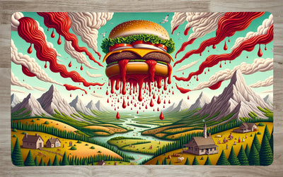 Cheeseburger God by AI | With or Without Stitched Edges | Edge to Edge Printing | 24"x14"