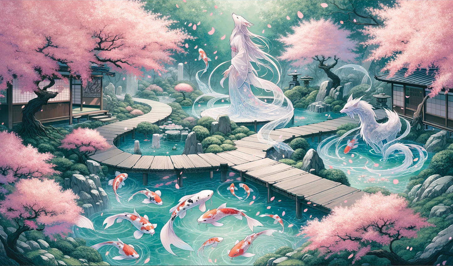 Koi Pond by AI | With or Without Stitched Edges | Edge to Edge Printing | 24"x14"