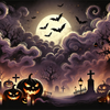 Spooky Graveyard by AI | With or Without Stitched Edges | Edge to Edge Printing | 24"x14"