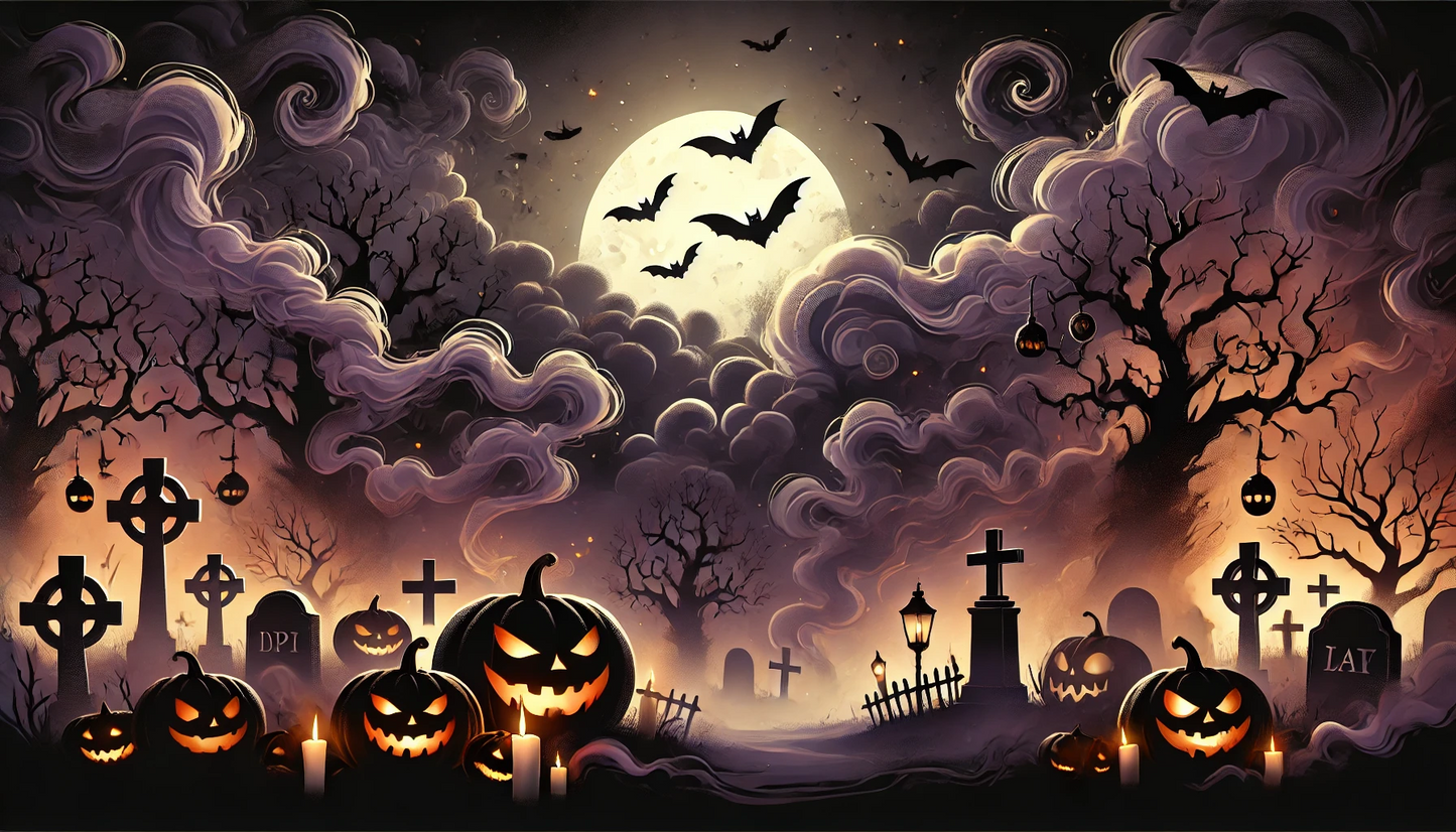 Spooky Graveyard by AI | With or Without Stitched Edges | Edge to Edge Printing | 24"x14"