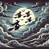 Witchy Halloween by AI | With or Without Stitched Edges | Edge to Edge Printing | 24"x14"