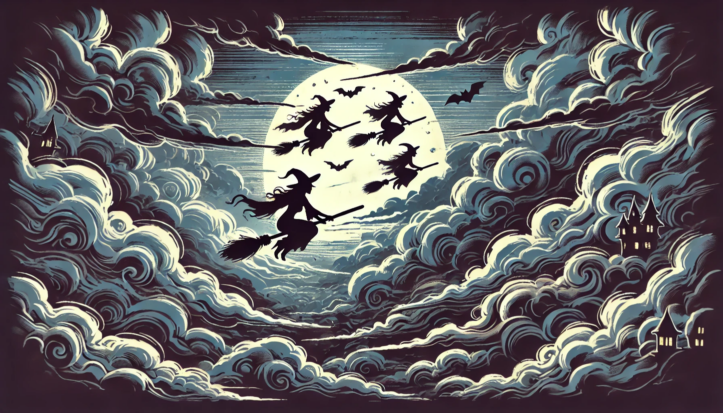 Witchy Halloween by AI | With or Without Stitched Edges | Edge to Edge Printing | 24"x14"